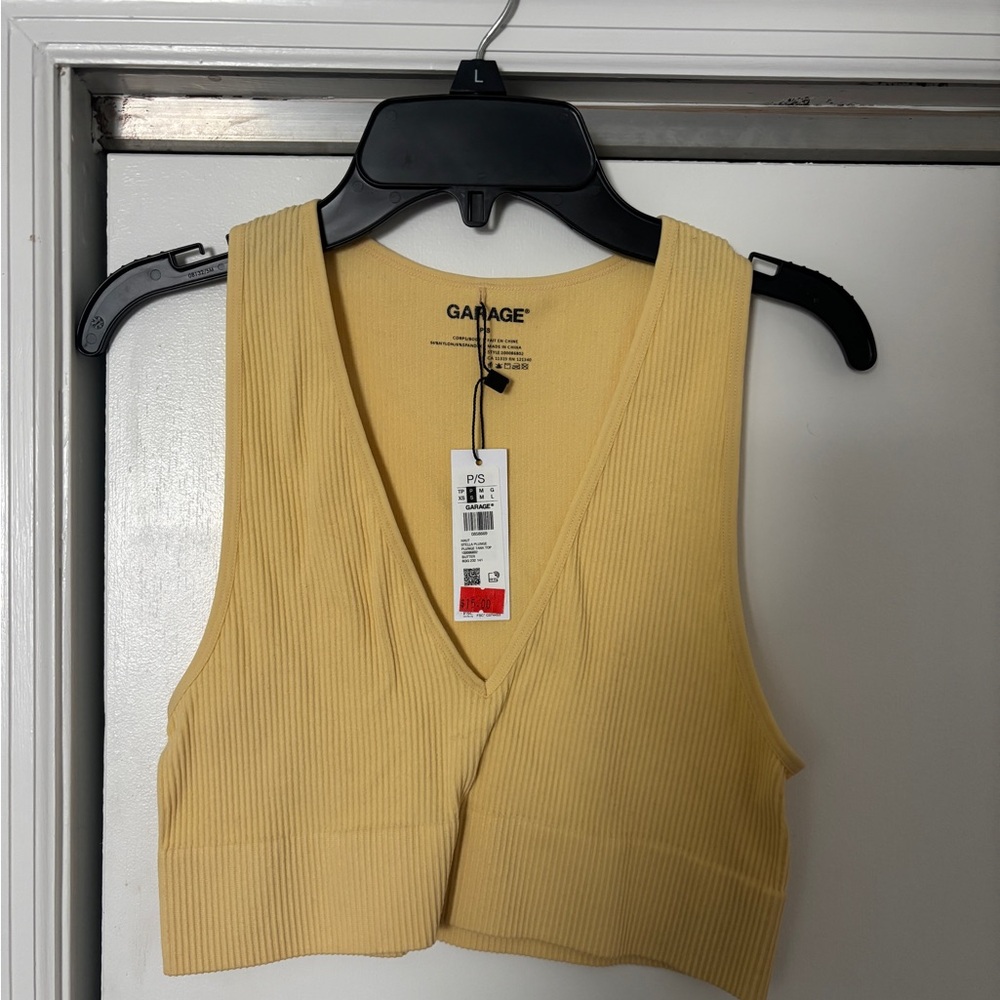 Garage Yellow Sleeveless Fitted Crop Tank